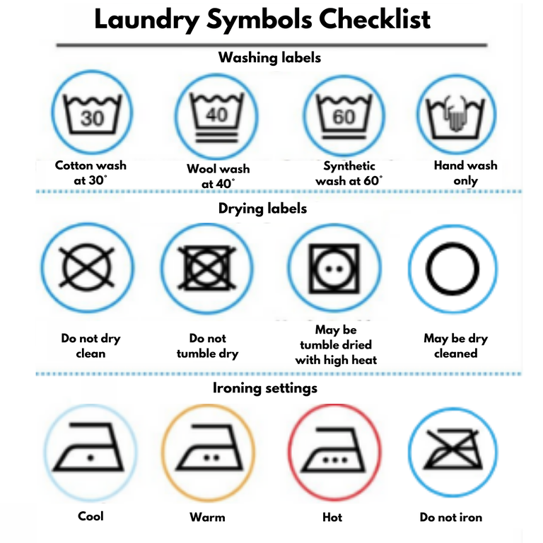 wash care symbols and instructions on label in woman's top 100