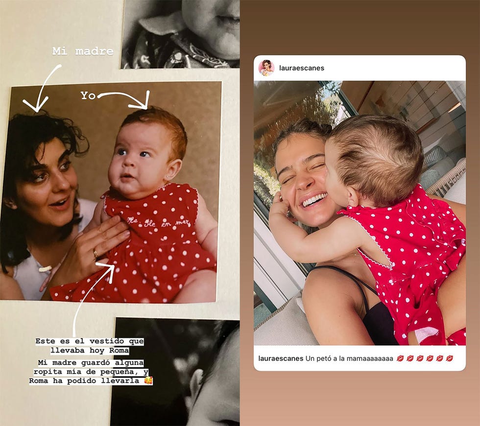 laura escanes le pone ropa a su hija roma de cuando ella era pequeña