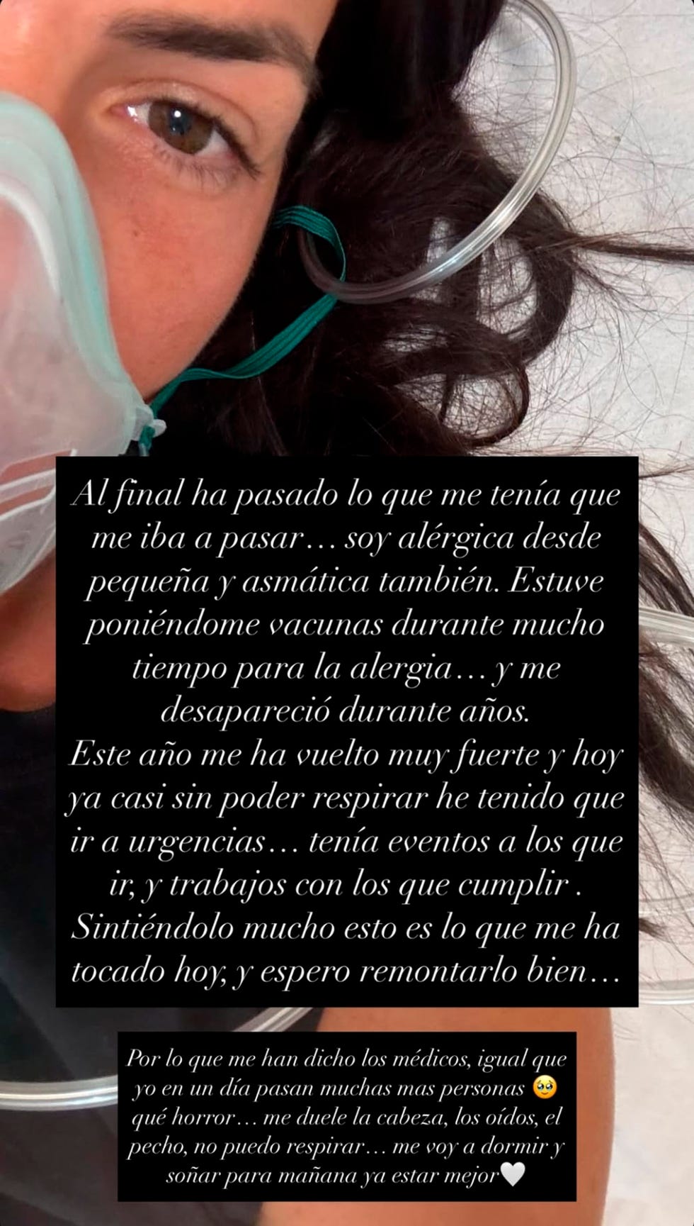 laura matamoros con mascara de oxigeno en el hospital por problemas respiratorios