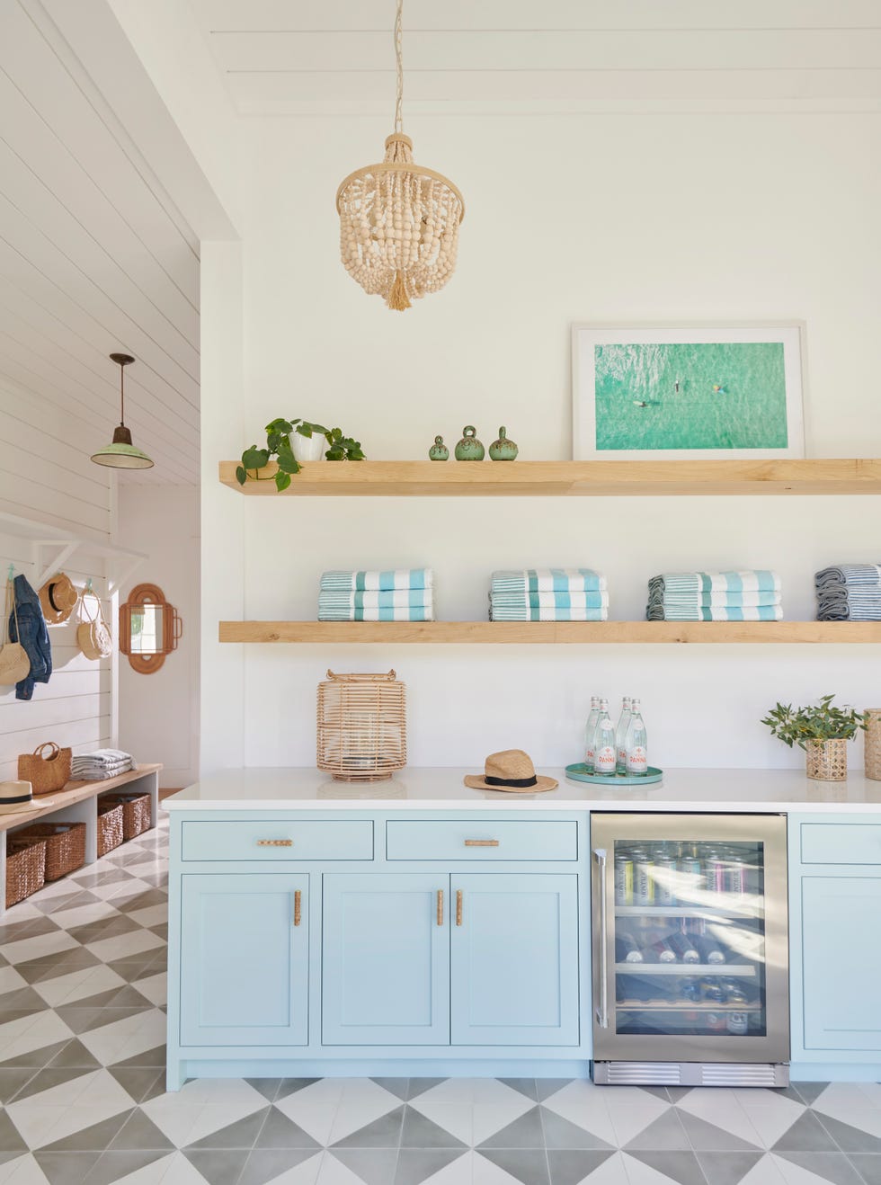 lauren wills home tour, mint cabinets