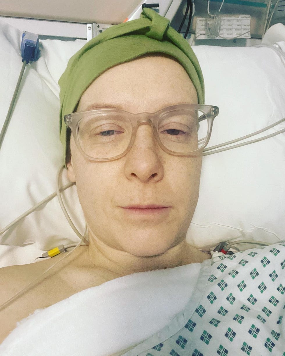 a patient undergoing cancer treatment in a hospital bed