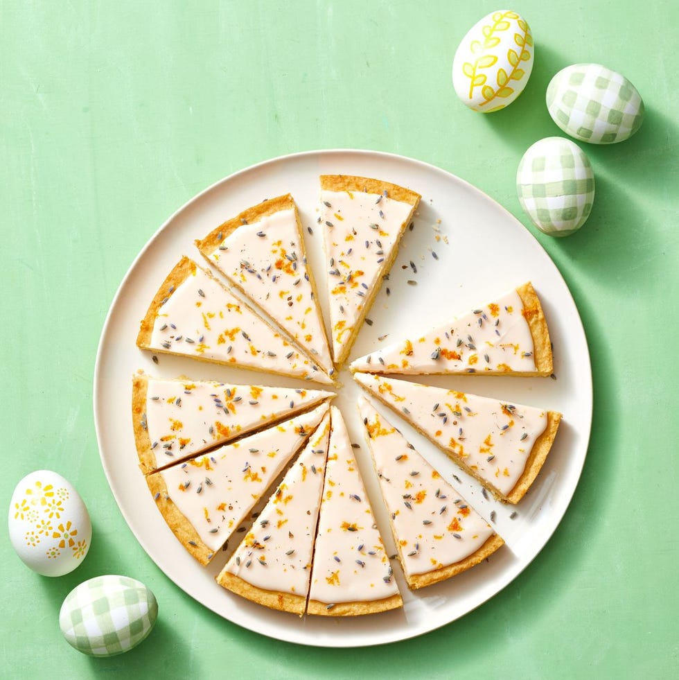 lavender shortbread wedges on a white plate