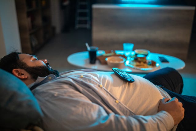 lazy man fell asleep in living room