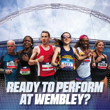 group of runners at wembley stadium promoting an event