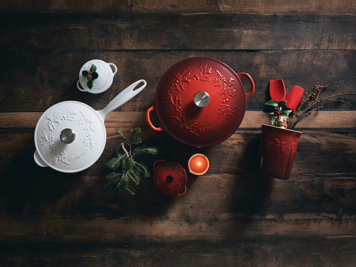 The Le Creuset Christmas cookware is seriously so cute