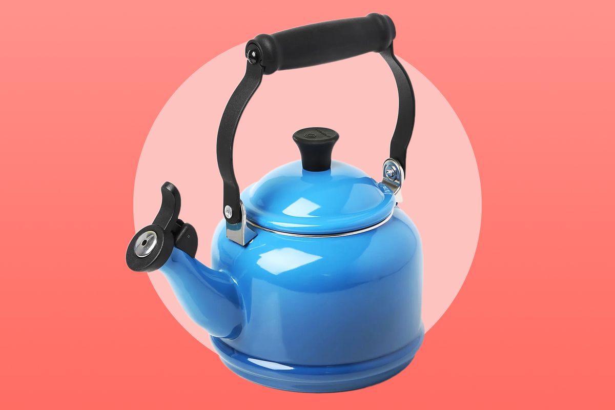 blue le creuset tea kettle
