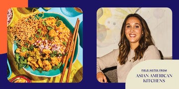 side by side photo of food and author