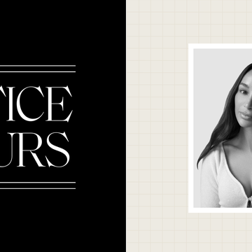 the office hours logo on the left and a black and white headshot of cara santana on the right