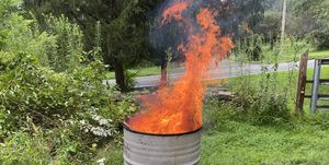 fire in a diy burn barrel