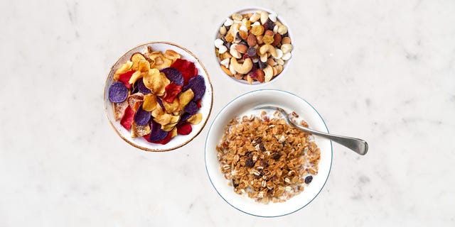a bowl of cereal and a bowl of cereal with milk