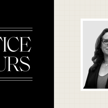 black and white headshot of maggie haberman on the right and the office hours logo on the left