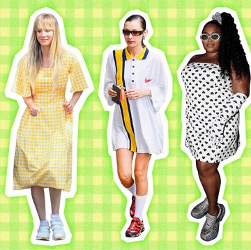 celebs wearing dresses with sneakers