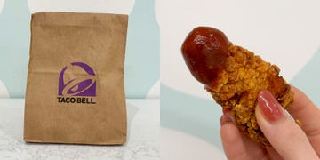 taco bell bag on the left and crispy chicken with bbq sauce on the right