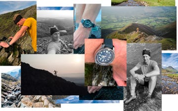 Arm, Human, Wrist, Watch, People in nature, Analog watch, Collage, Outcrop, Clock, Watch accessory, 