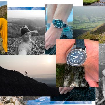 Arm, Human, Wrist, Watch, People in nature, Analog watch, Collage, Outcrop, Clock, Watch accessory, 