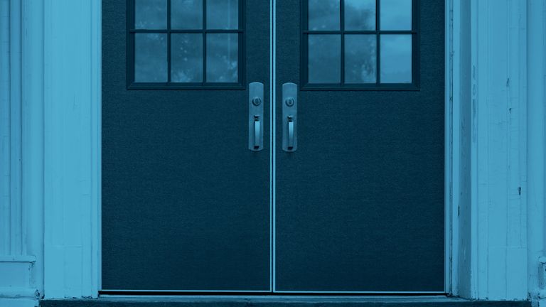Blue, Door, Turquoise, Architecture, Glass, Home door, Window, Door handle, Metal, 