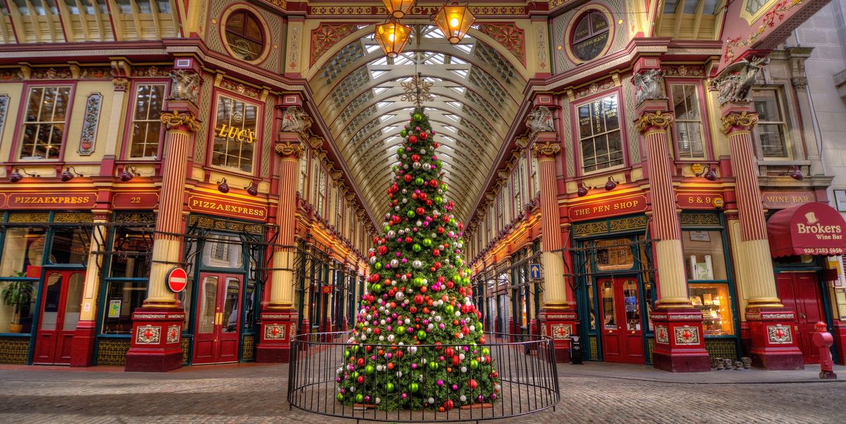 Leadenhall Market with giant Christmas tree London