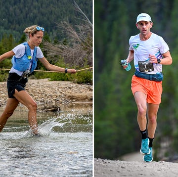 a composite image of two runners in a trail race a composite image of two runners in a trail race