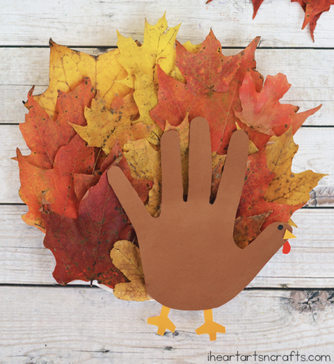leaf crafts handprint turkey