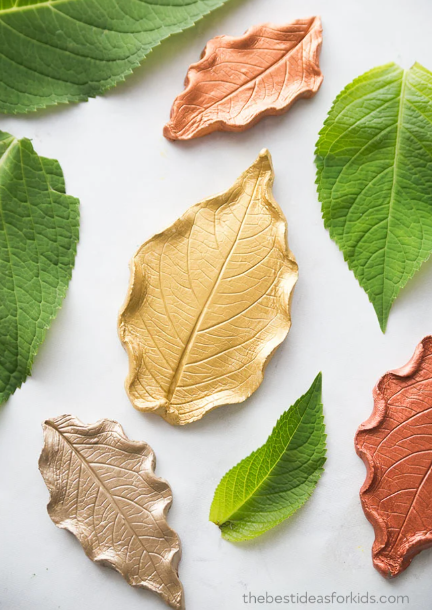 leaf crafts leaf clay dish in yellow and green against a white background