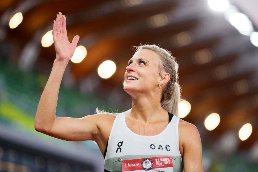 leah falland after the 3000 meter steeplechase final during 2020 us olympic track field team trials on june 24 2021 in eugene oregon