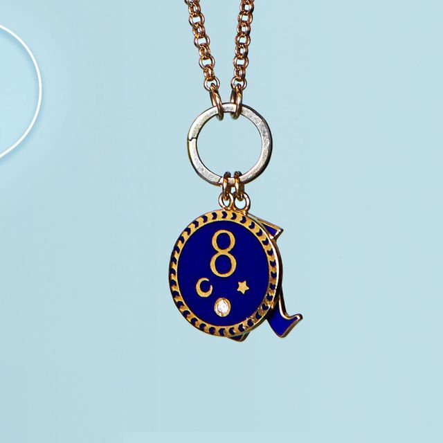 Jewellery, Pendant, Fashion accessory, Necklace, Locket, Body jewelry, Chain, Cobalt blue, Circle, Metal, 