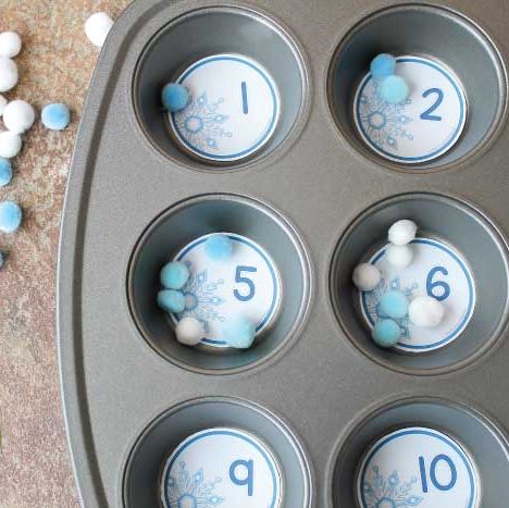 muffin tin counting learning activity for toddlers and preschoolers