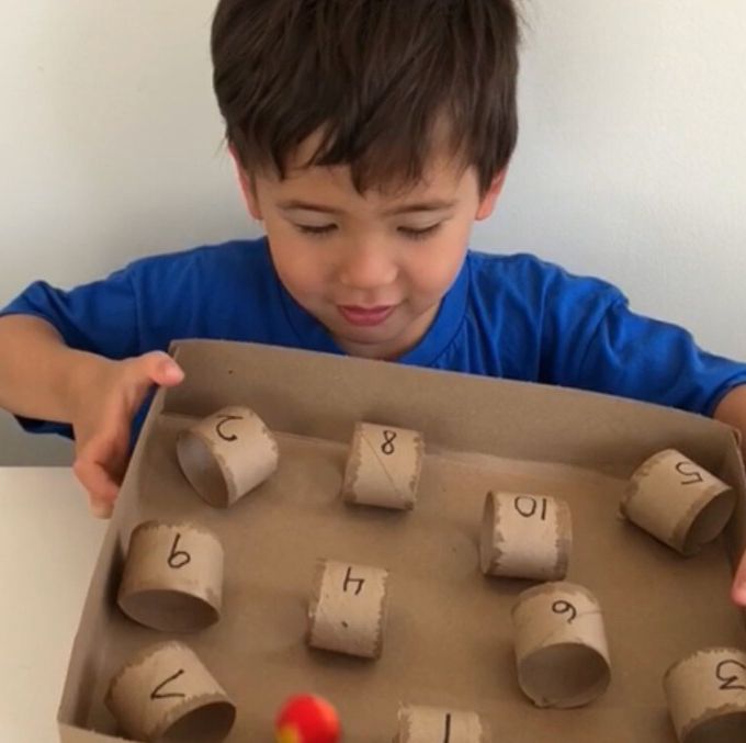 cardboard tube number maze learning activity for toddlers and preschoolers