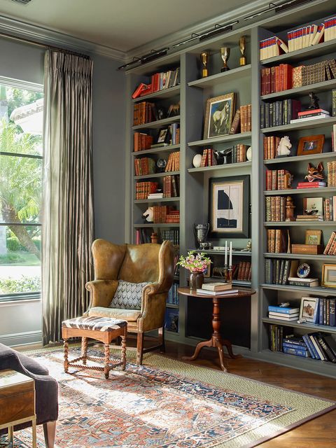 leather home library ideas
