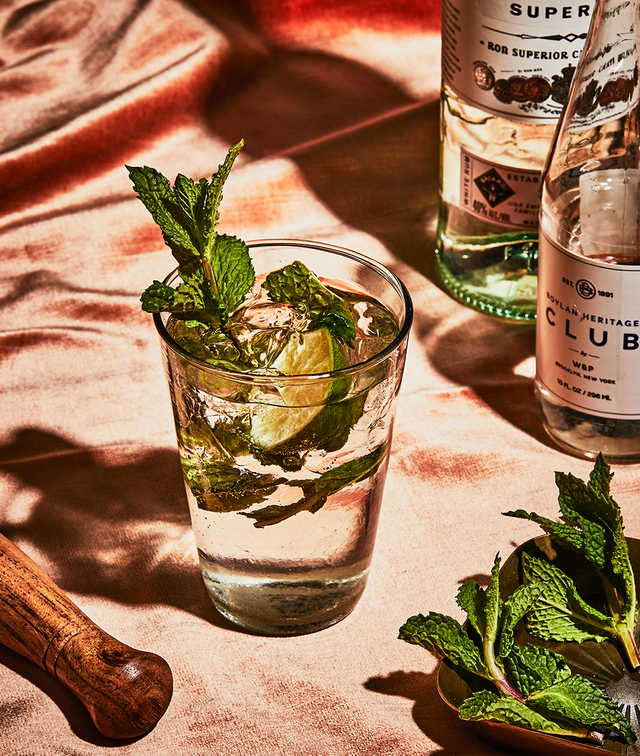 mojito cocktail with white rum, lime juice and mint leaves