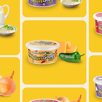 display of various heluva good dip flavors and ingredients on a yellow background display of various heluva good dip flavors and ingredients on a yellow background