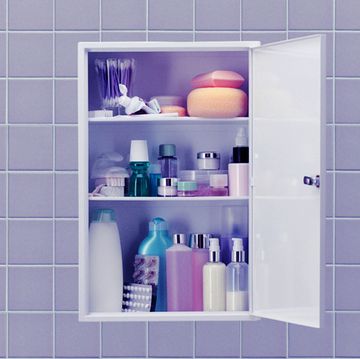 Shelf, Bathroom cabinet, Purple, Shelving, Bathroom, Product, Violet, Bathroom accessory, Tile, Wall, 