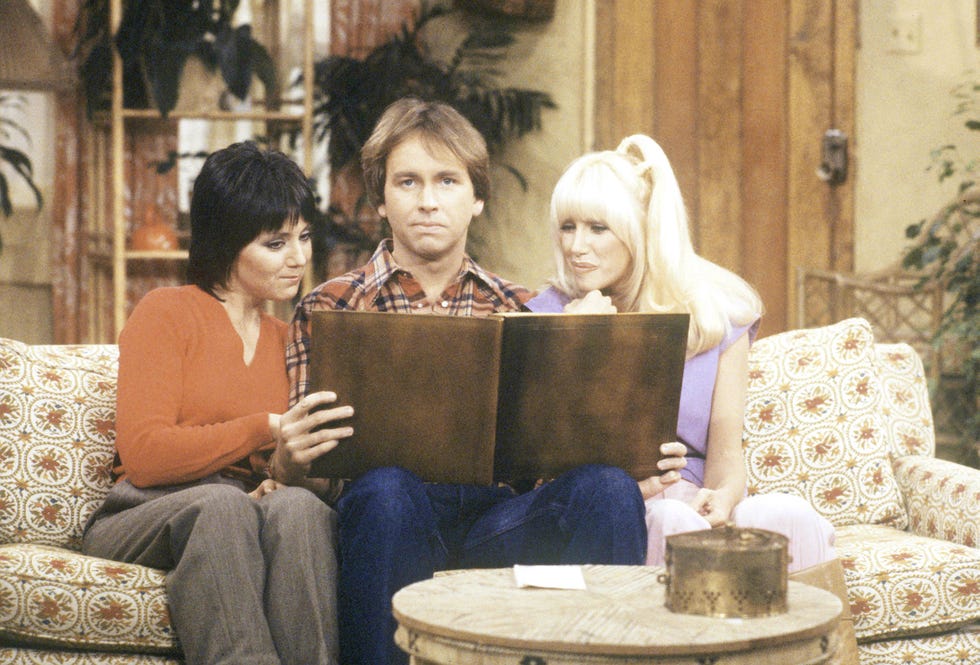 janet, jack, and chrissy in a scene from three s company