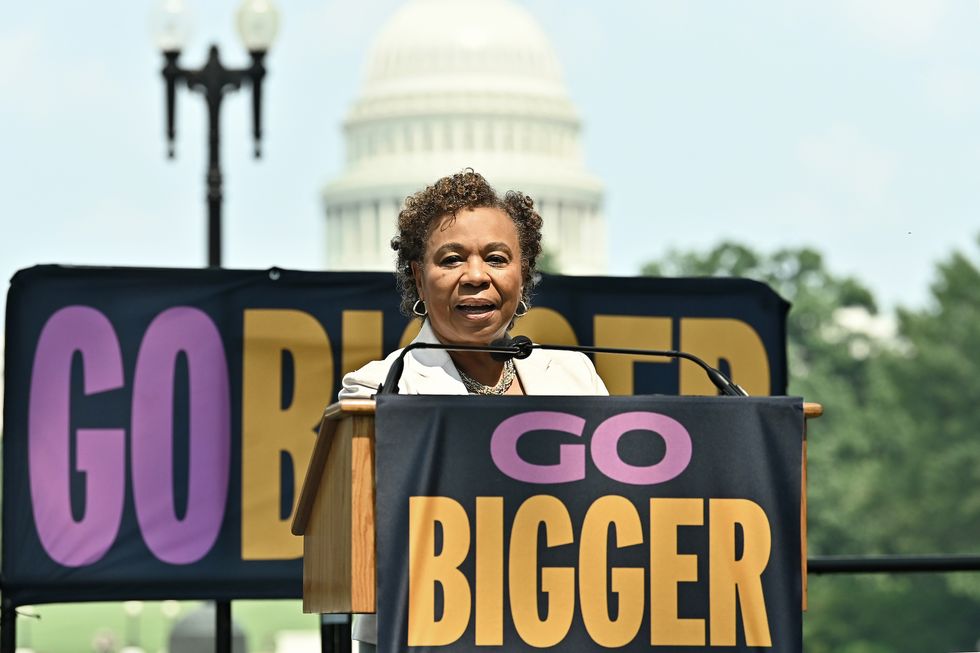 washington, dc   july 20 rep barbara lee speaks at go bigger on climate, care, and justice on july 20, 2021 in washington, dc photo by shannon finneygetty images for green new deal network