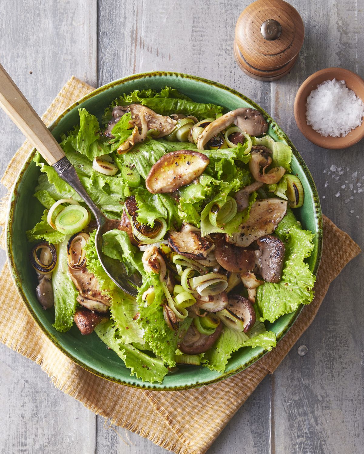 leek, mushroom, and escarole salad