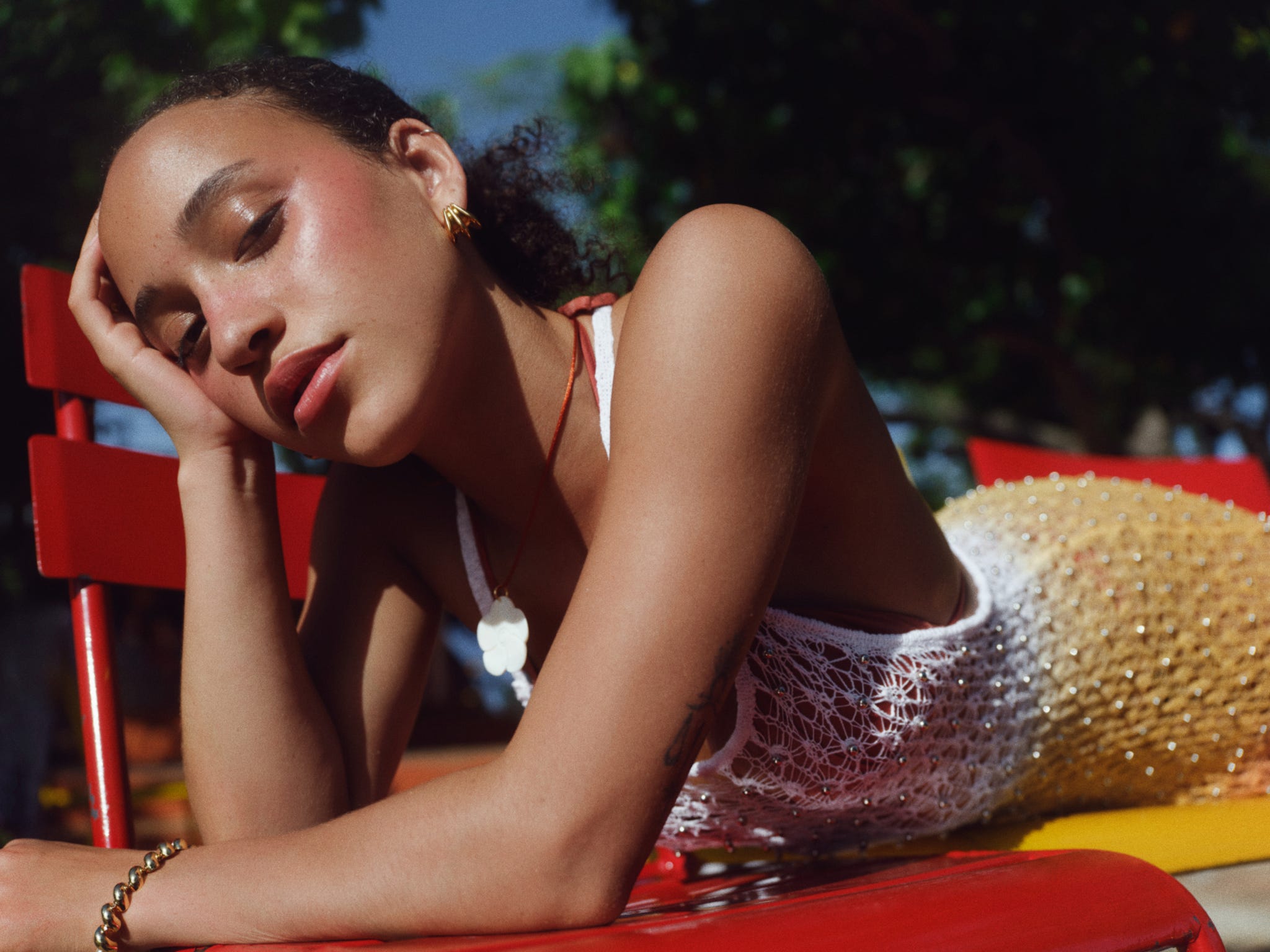 dress\, desigual. bikini\, calzedonia. earrings\, missoma. necklace\, anni lu. bracelet\, lié studio.