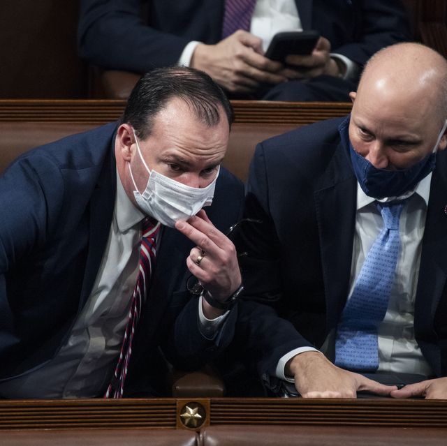 united states   january 7 sen mike lee, r utah,  left, and rep chip roy, r texas, attend a joint session of congress to certify the electoral college votes of the 2020 presidential election in the house chamber on thursday, january 7, 2021 photo by tom williamscq roll call