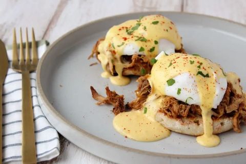 pulled pork eggs benedict with hollandaise