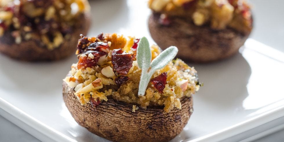 mushrooms stuffed with thanksgiving stuffing