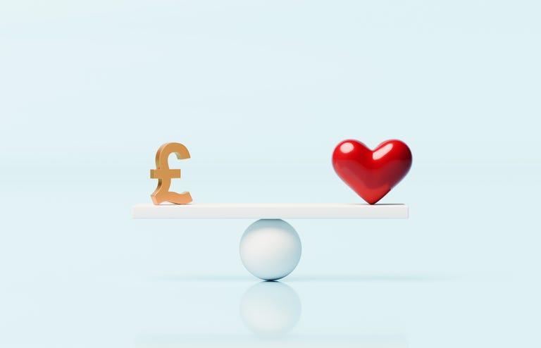 a minimalist and symbolic image featuring a white seesaw balancing a british pound