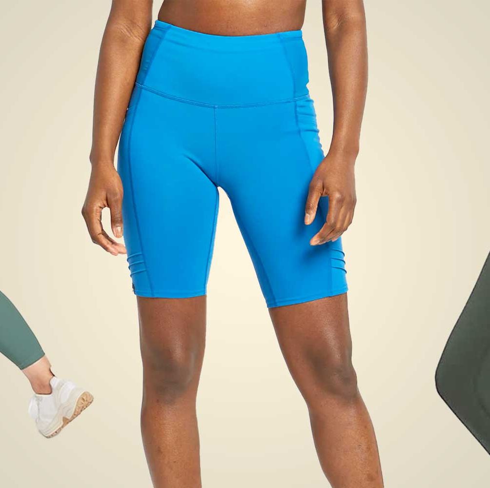 Baleaf women's High Waisted Blue cycling shorts Size Medium (26 Waist)  Pockets
