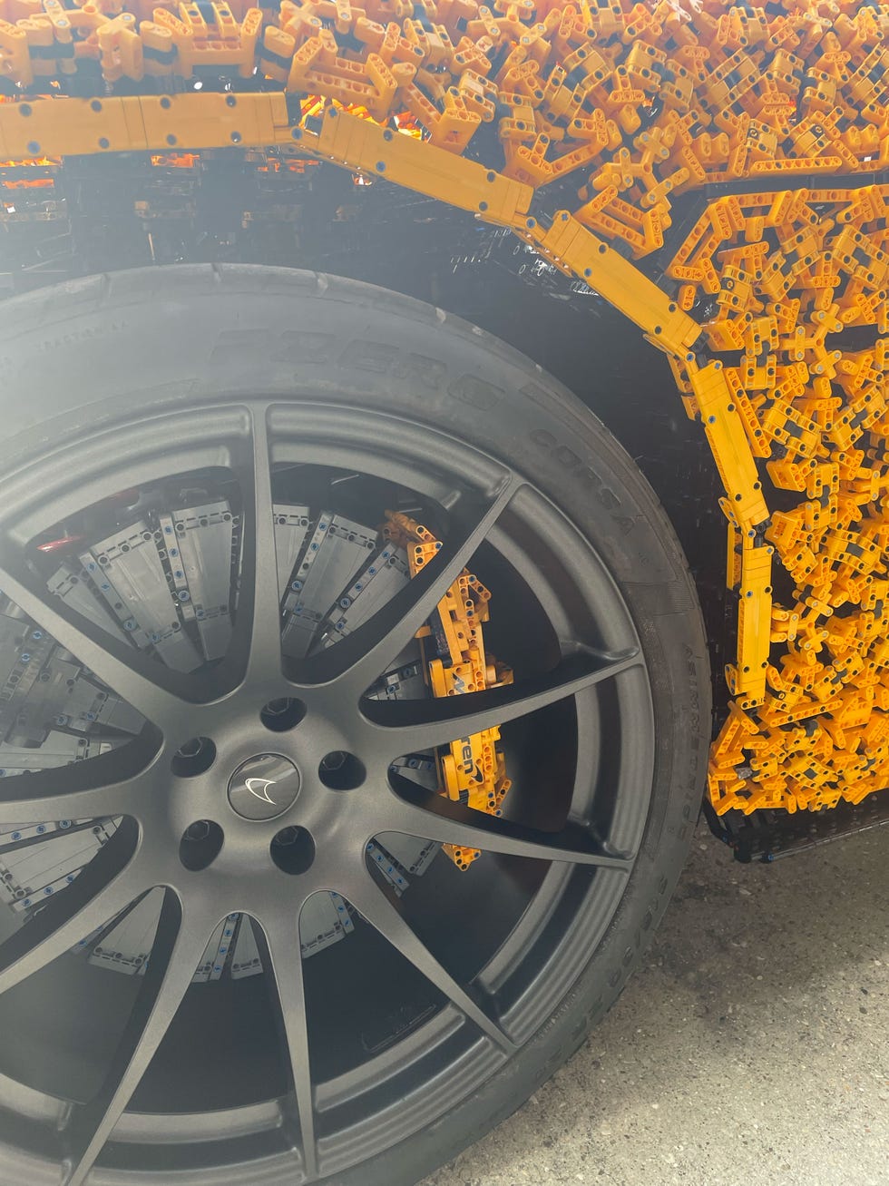 the lifesize lego technic mclaren p1 wheels in closeup