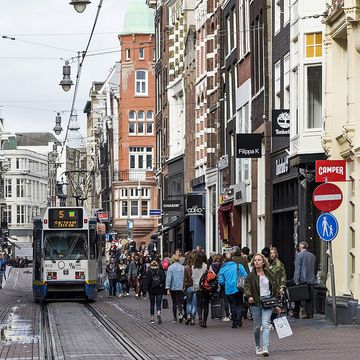 shopping street in amsterdam, netherlands