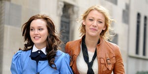 leighton meester and blake lively on the set of gossip girl