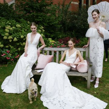 Gown, Bride, Wedding dress, Photograph, Dress, Bridal clothing, Bridal accessory, Wedding, Ceremony, Pink, 