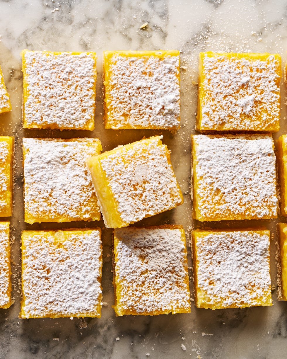sliced lemon bars topped with powdered sugar