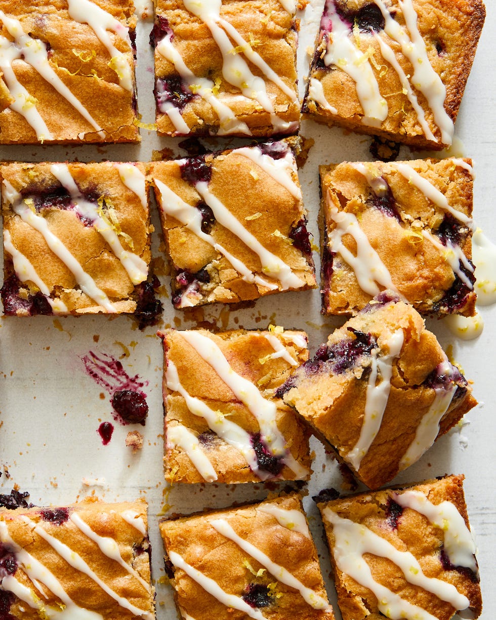 lemon blueberry blondies with a lemon drizzle glaze