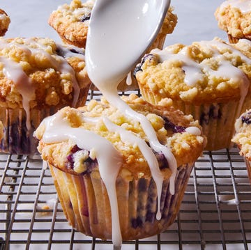 Lemon-Blueberry Muffins lemon blueberry muffins topped with a crumble topping and glaze