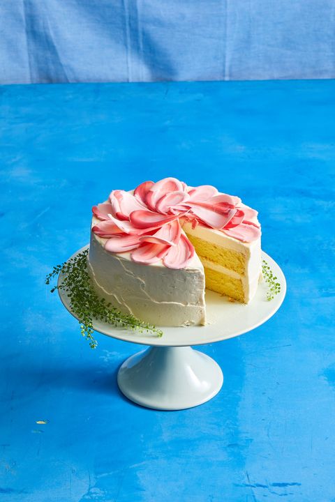 lemon layer cake with flower petals