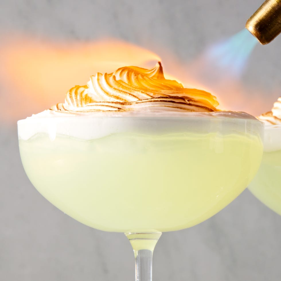 lemon martini with a torched meringue top